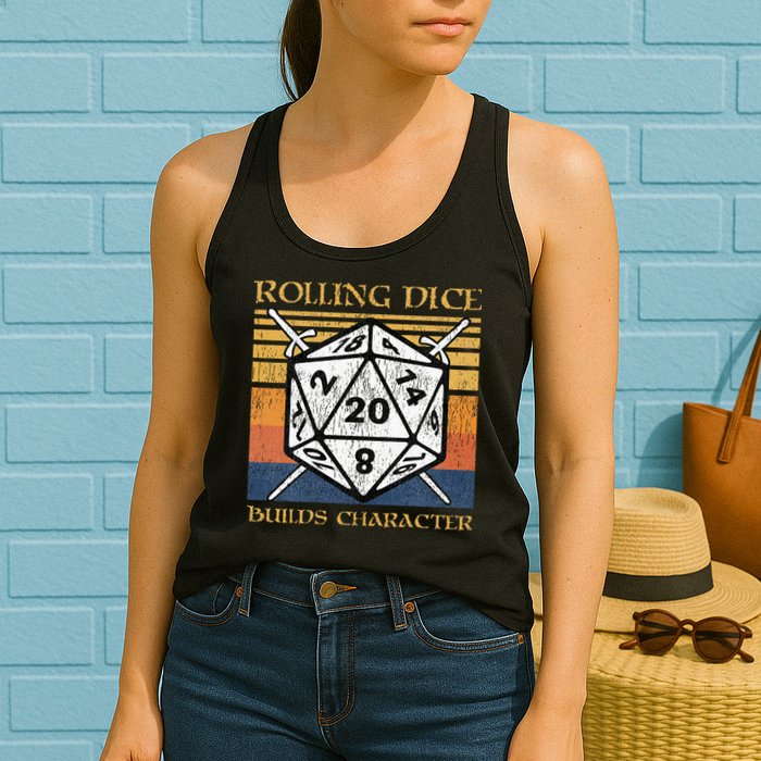 Rolling Dice Builds Character Funny Rpg Tabletop Gamer Womens Tank Top