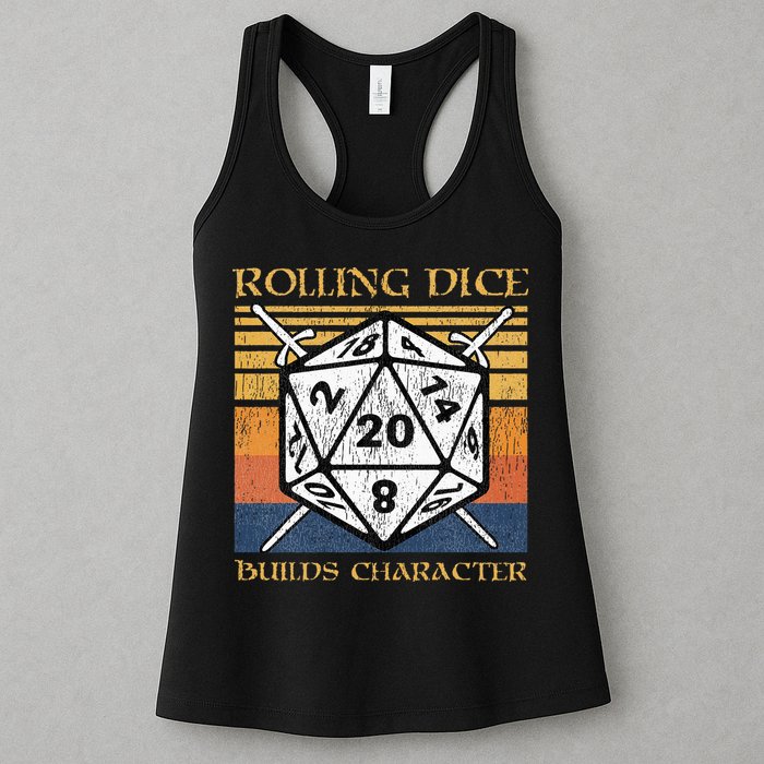 Rolling Dice Builds Character Funny Rpg Tabletop Gamer Womens Tank Top