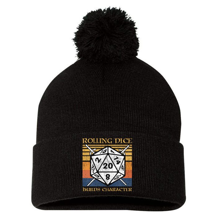 Rolling Dice Builds Character Funny Rpg Tabletop Gamer Pom Pom 12in Knit Beanie