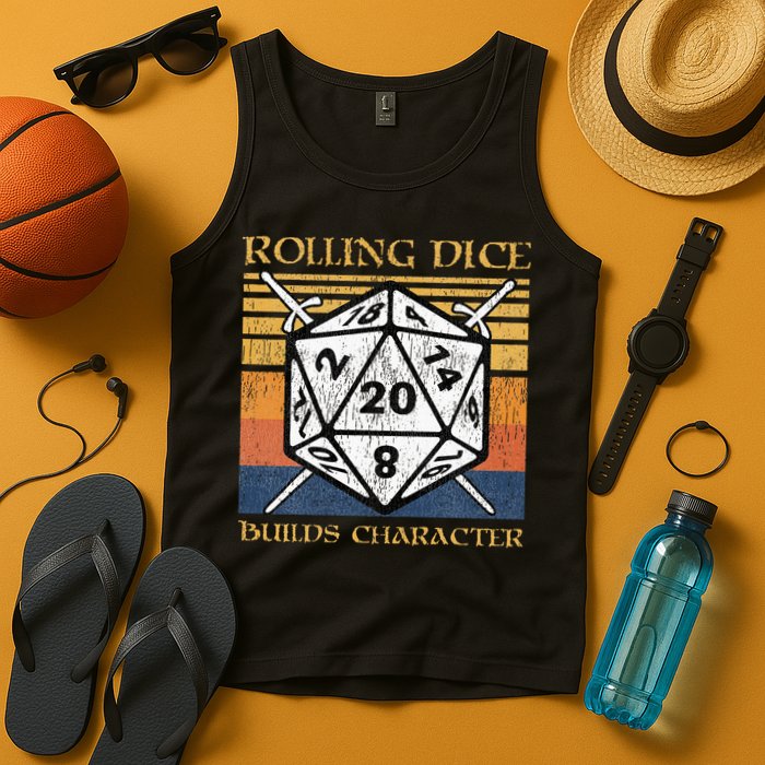 Rolling Dice Builds Character Funny Rpg Tabletop Gamer Tank Top