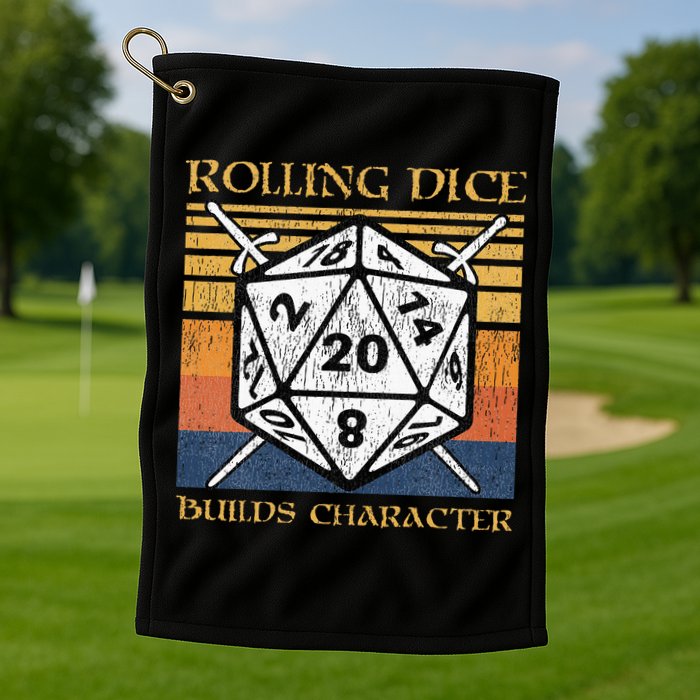 Rolling Dice Builds Character Funny Rpg Tabletop Gamer Golf Towel