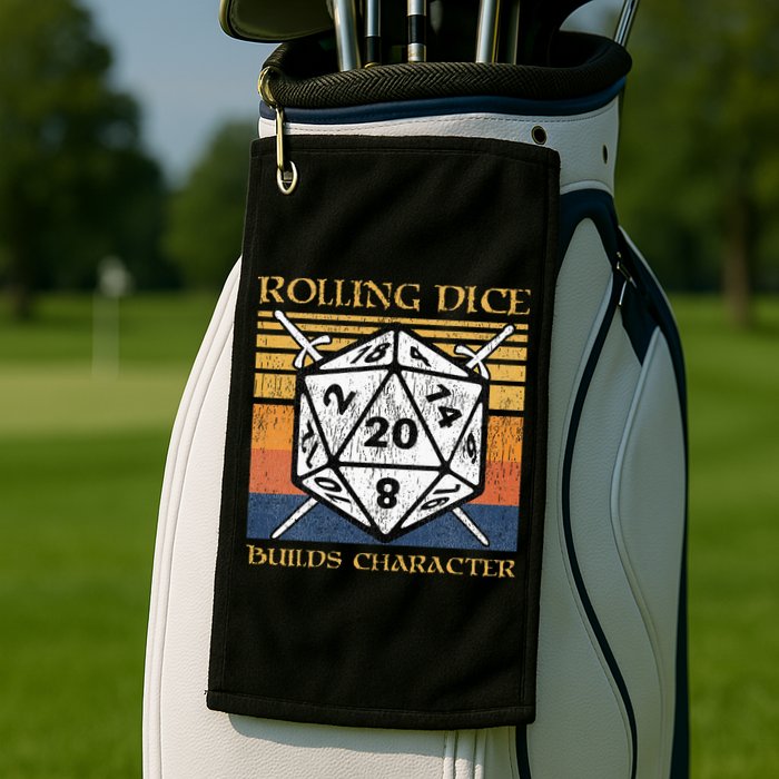 Rolling Dice Builds Character Funny Rpg Tabletop Gamer Golf Towel