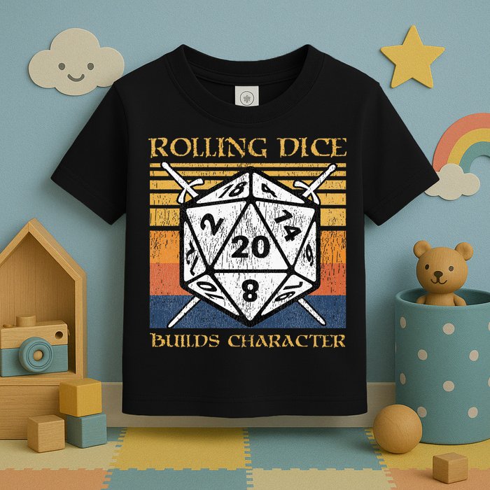 Rolling Dice Builds Character Funny Rpg Tabletop Gamer Toddler T-Shirt