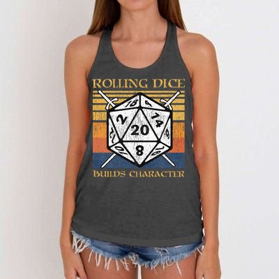 Rolling Dice Builds Character Funny Rpg Tabletop Gamer Women's Knotted Racerback Tank