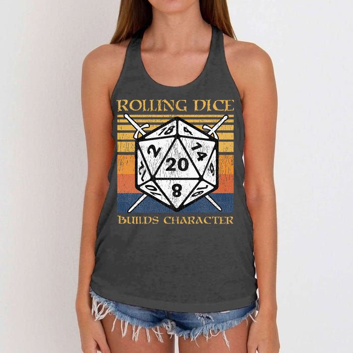 Rolling Dice Builds Character Funny Rpg Tabletop Gamer Women's Knotted Racerback Tank