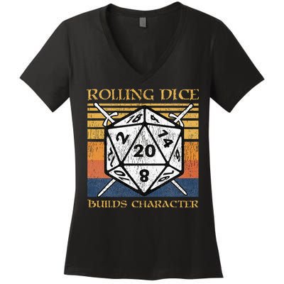 Rolling Dice Builds Character Funny Rpg Tabletop Gamer Women's V-Neck T-Shirt