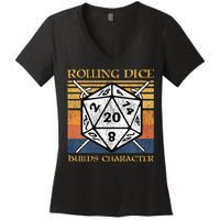 Rolling Dice Builds Character Funny Rpg Tabletop Gamer Women's V-Neck T-Shirt