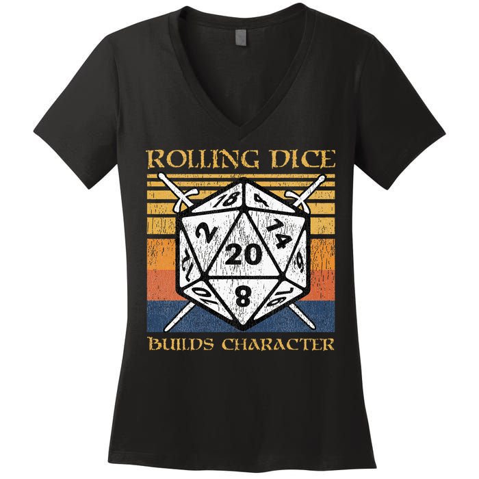 Rolling Dice Builds Character Funny Rpg Tabletop Gamer Women's V-Neck T-Shirt