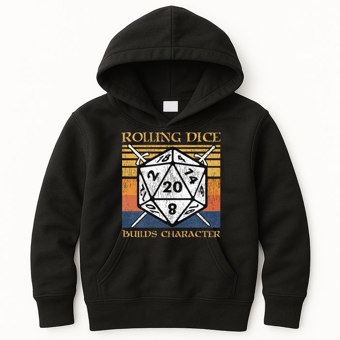 Rolling Dice Builds Character Funny Rpg Tabletop Gamer Kids Hoodie