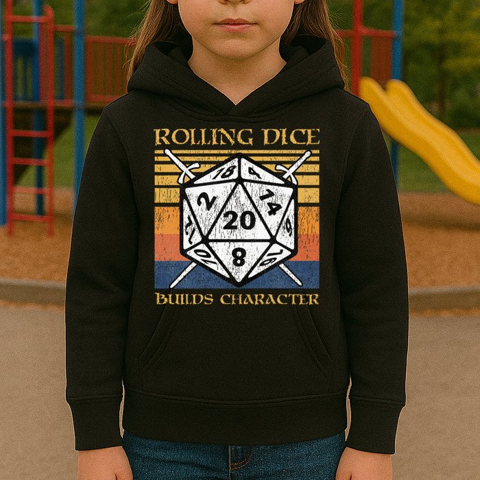 Rolling Dice Builds Character Funny Rpg Tabletop Gamer Kids Hoodie