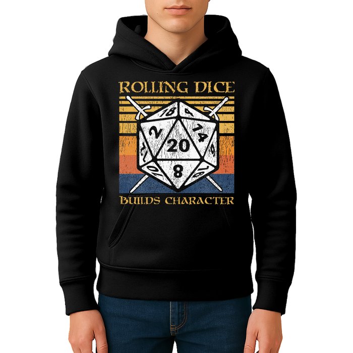 Rolling Dice Builds Character Funny Rpg Tabletop Gamer Kids Hoodie