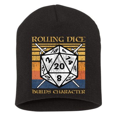 Rolling Dice Builds Character Funny Rpg Tabletop Gamer Short Acrylic Beanie