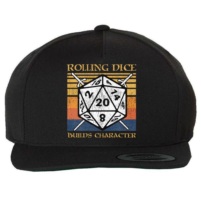 Rolling Dice Builds Character Funny Rpg Tabletop Gamer Wool Snapback Cap