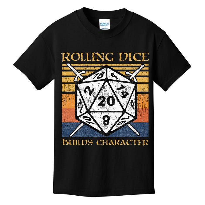 Rolling Dice Builds Character Funny Rpg Tabletop Gamer Kids T-Shirt