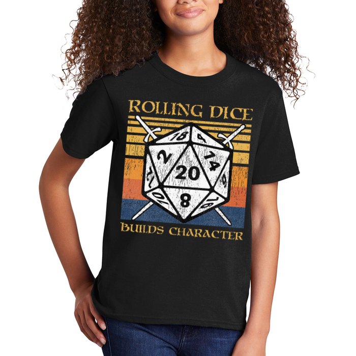 Rolling Dice Builds Character Funny Rpg Tabletop Gamer Kids T-Shirt