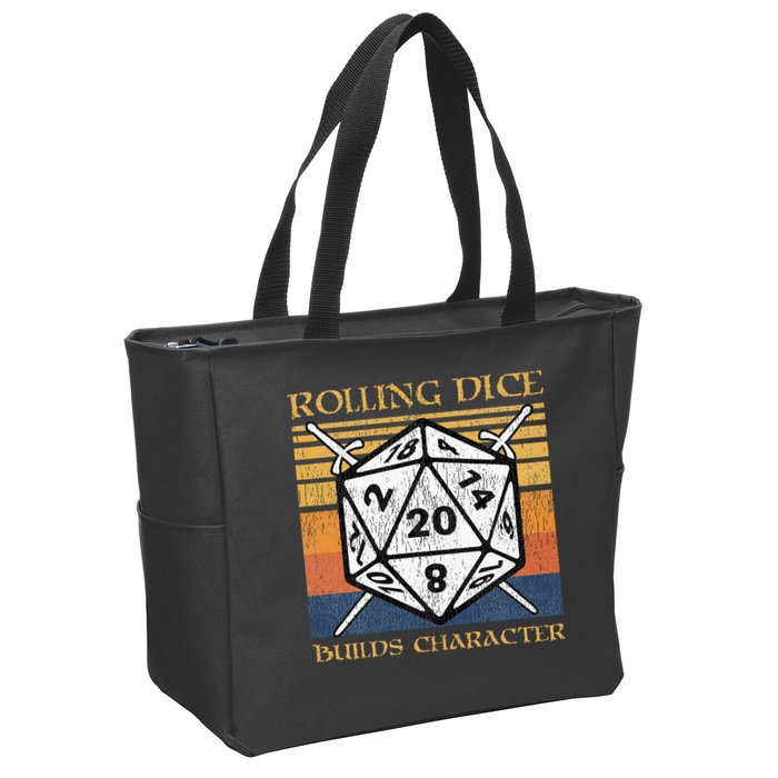Rolling Dice Builds Character Funny Rpg Tabletop Gamer Zip Tote Bag