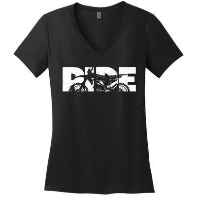 RIDE Dirt Bike Gift Motocross Motocross Dirt Bike Gift Women's V-Neck T-Shirt