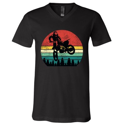 Retro Dirt Bike Motocross Motorcycle Rider Gift V-Neck T-Shirt