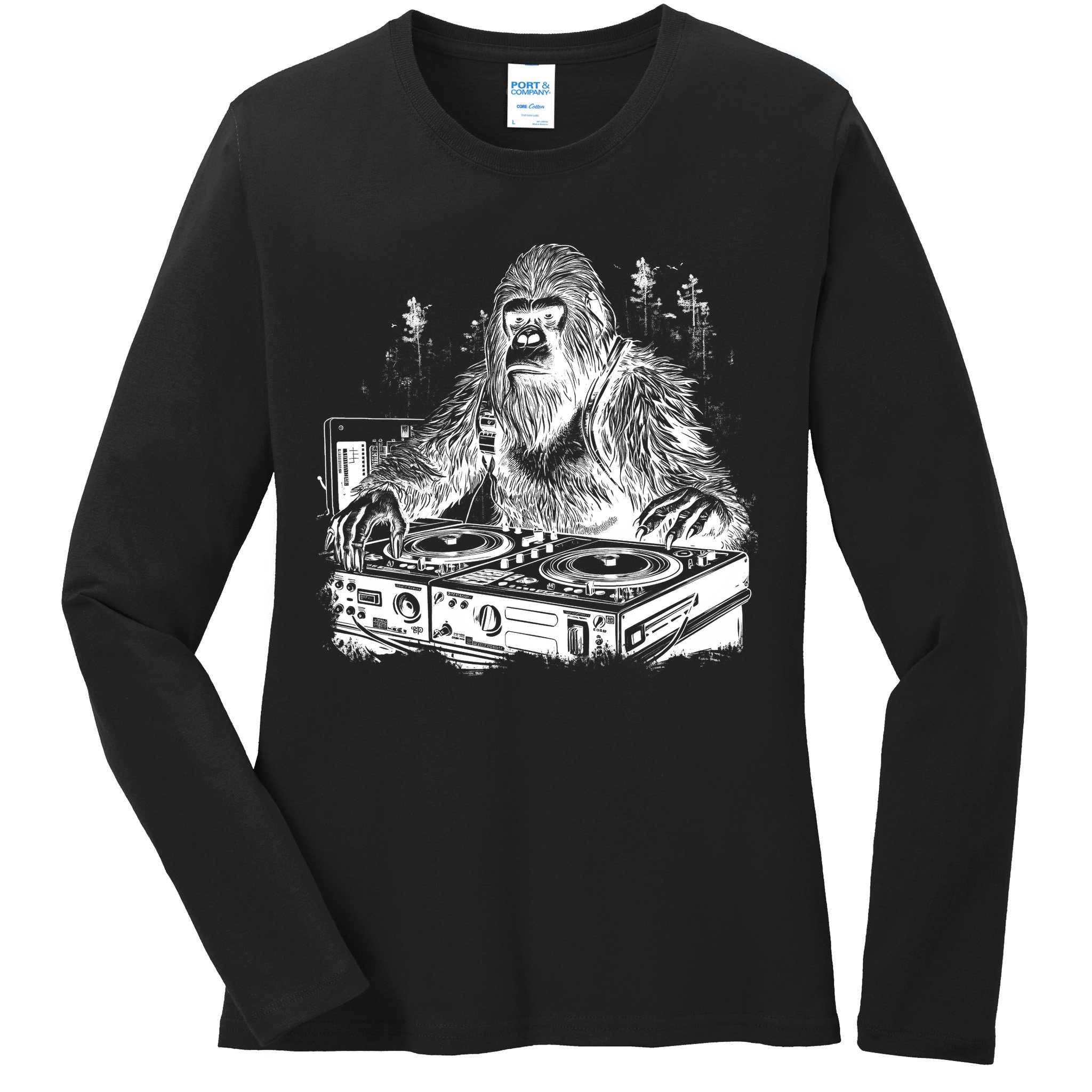Realistic DJ Bigfoot Ladies Long Sleeve Shirt