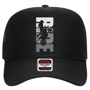 Ride: Dirt Bike Motocross Motorbike Mx Offroad Life Passion High Crown Mesh Back Trucker Hat