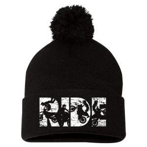 Ride Dirt Bike Rider Motocross Enduro Dirt Biking Gift Pom Pom 12in Knit Beanie