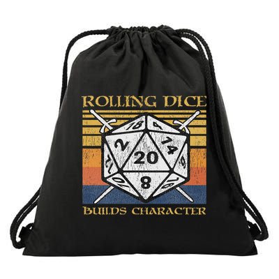 Rolling Dice Builds Character Funny Rpg Tabletop Gamer Drawstring Bag