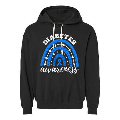 Rainbow Diabetes Blue Ribbon T1D Type 1 Awareness Garment-Dyed Fleece Hoodie