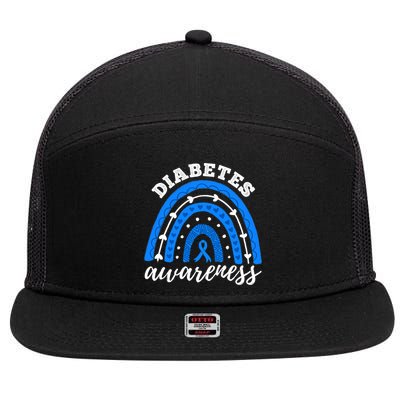 Rainbow Diabetes Blue Ribbon T1D Type 1 Awareness 7 Panel Mesh Trucker Snapback Hat