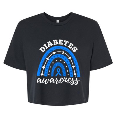 Rainbow Diabetes Blue Ribbon T1D Type 1 Awareness Bella+Canvas Jersey Crop Tee