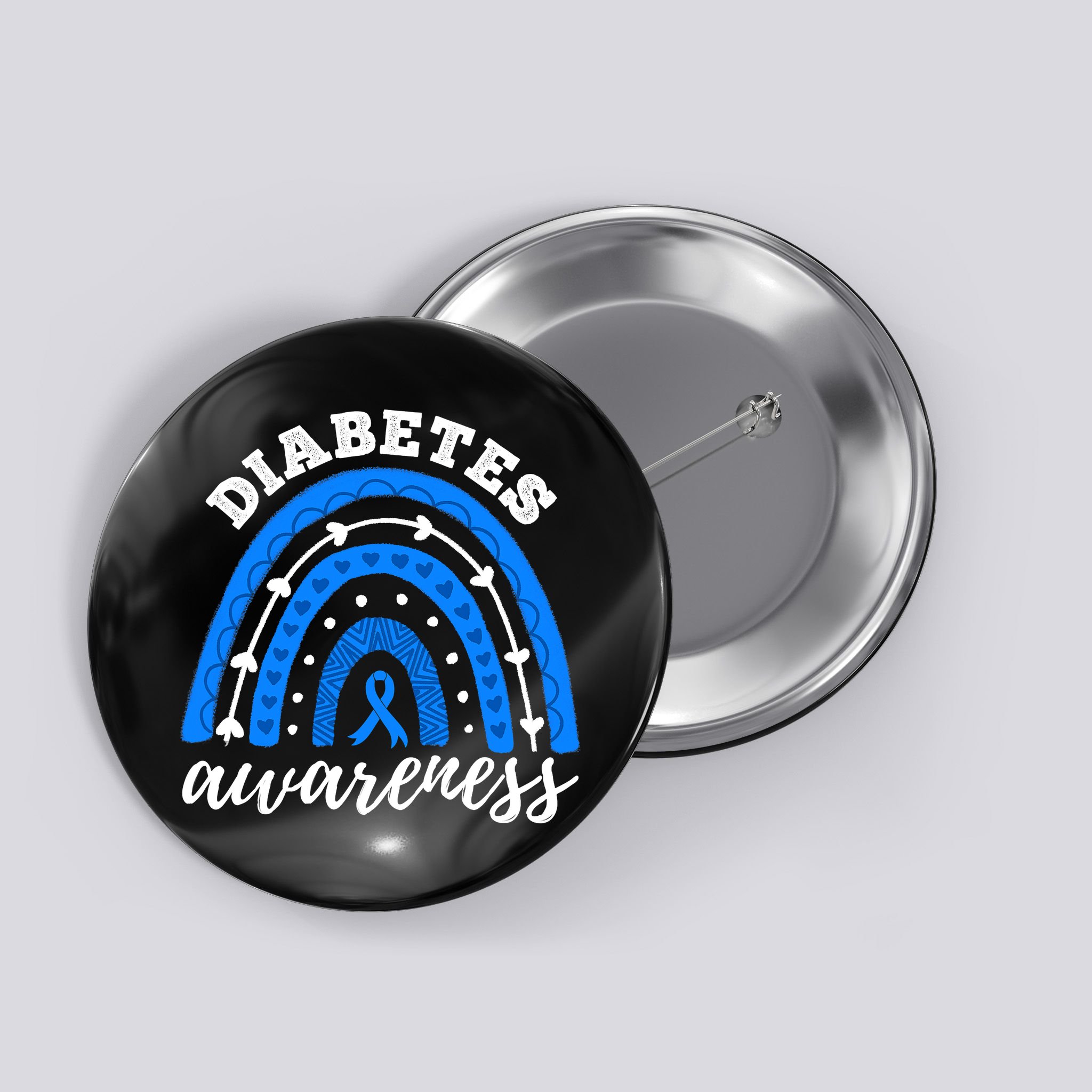 Rainbow Diabetes Blue Ribbon T1D Type 1 Awareness Button