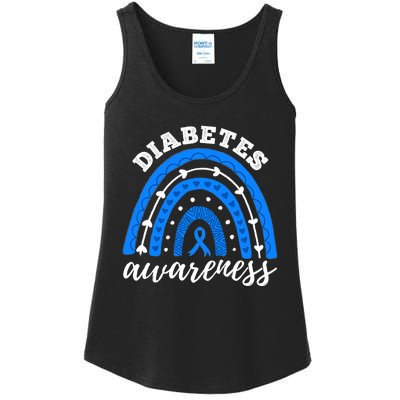 Rainbow Diabetes Blue Ribbon T1D Type 1 Awareness Ladies Essential Tank