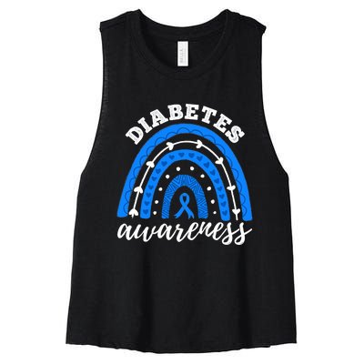 Rainbow Diabetes Blue Ribbon T1D Type 1 Awareness Women's Racerback Cropped Tank