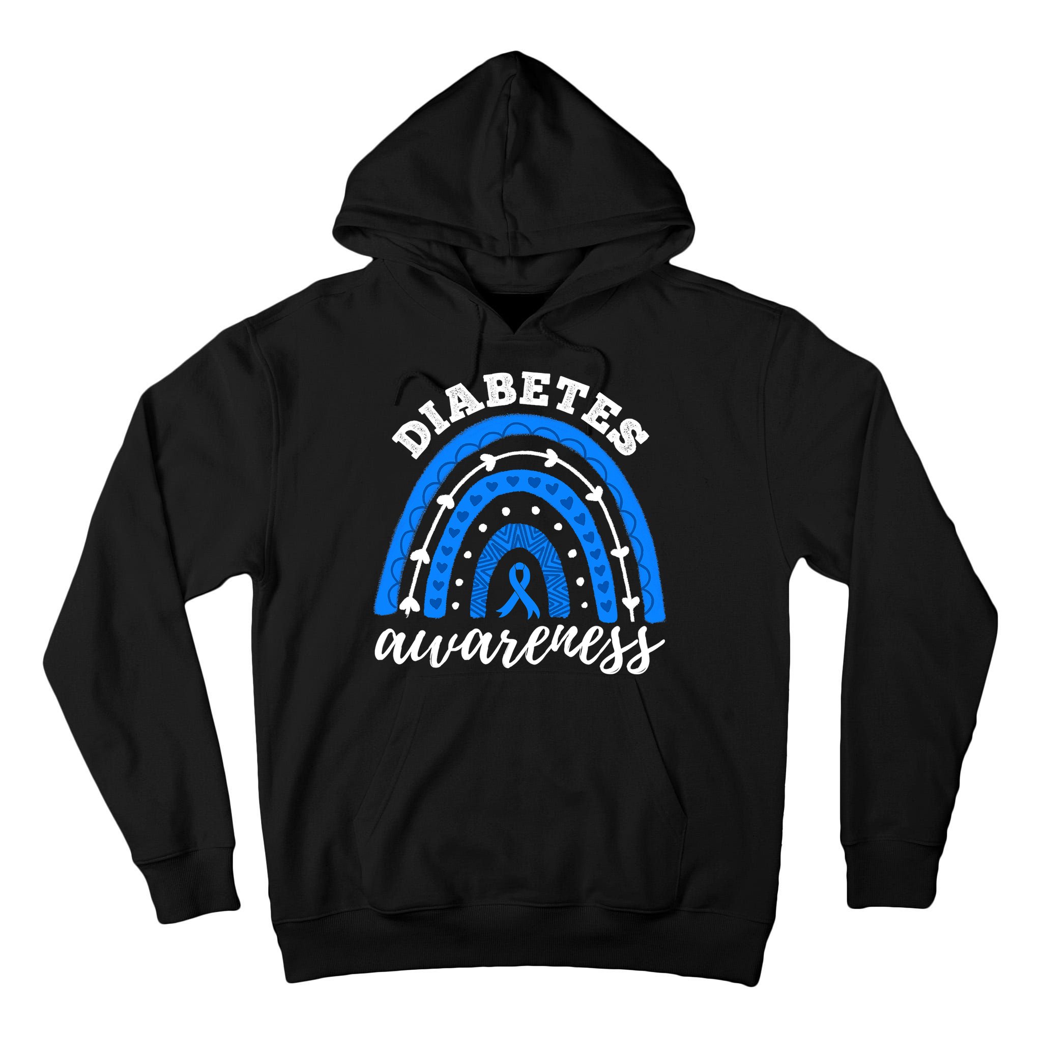 Rainbow Diabetes Blue Ribbon T1D Type 1 Awareness Tall Hoodie