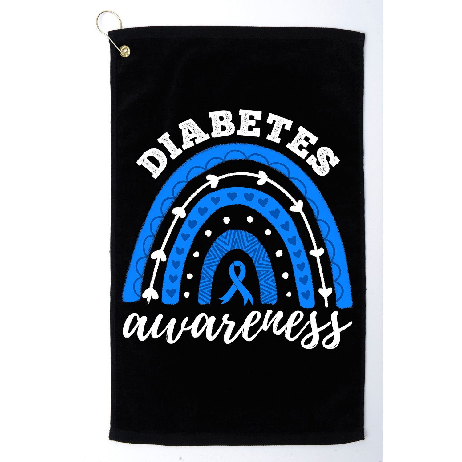 Rainbow Diabetes Blue Ribbon T1D Type 1 Awareness Golf Towel