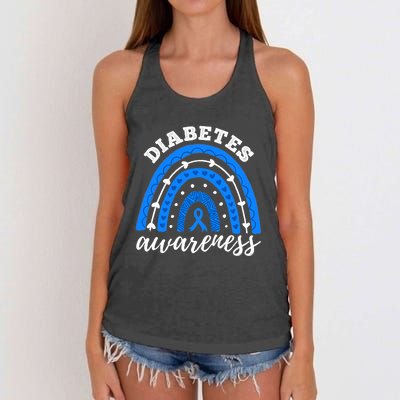 Rainbow Diabetes Blue Ribbon T1D Type 1 Awareness Women's Knotted Racerback Tank