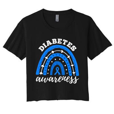 Rainbow Diabetes Blue Ribbon T1D Type 1 Awareness Women's Crop Top Tee