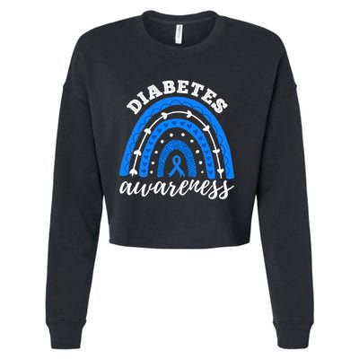 Rainbow Diabetes Blue Ribbon T1D Type 1 Awareness Cropped Pullover Crew