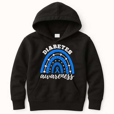 Rainbow Diabetes Blue Ribbon T1D Type 1 Awareness Kids Hoodie
