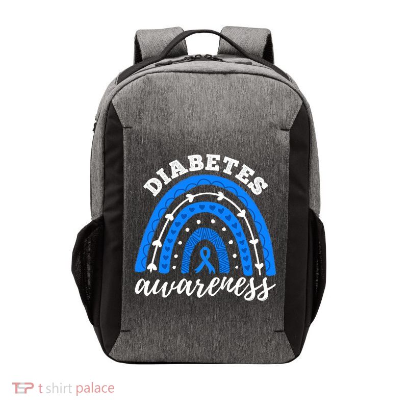 Rainbow Diabetes Blue Ribbon T1D Type 1 Awareness Vector Backpack