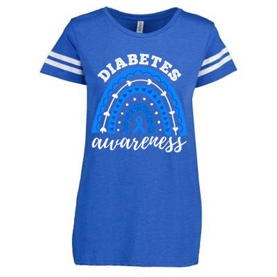 Rainbow Diabetes Blue Ribbon T1D Type 1 Awareness Enza Ladies Jersey Football T-Shirt