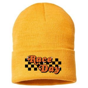 Race Day Checkered Flag Racing Driver Cheer Mama Sustainable Knit Beanie