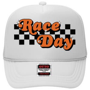 Race Day Checkered Flag Racing Driver Cheer Mama High Crown Mesh Back Trucker Hat