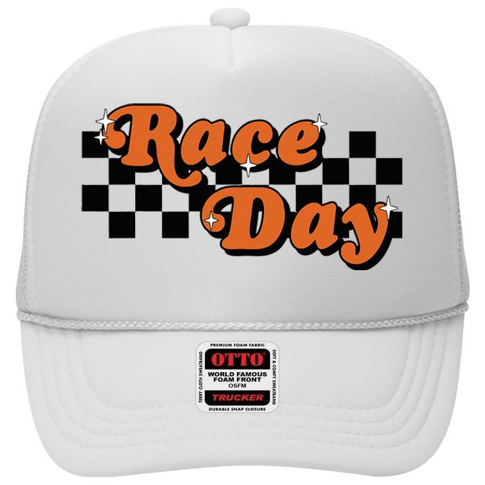 Race Day Checkered Flag Racing Driver Cheer Mama High Crown Mesh Back Trucker Hat