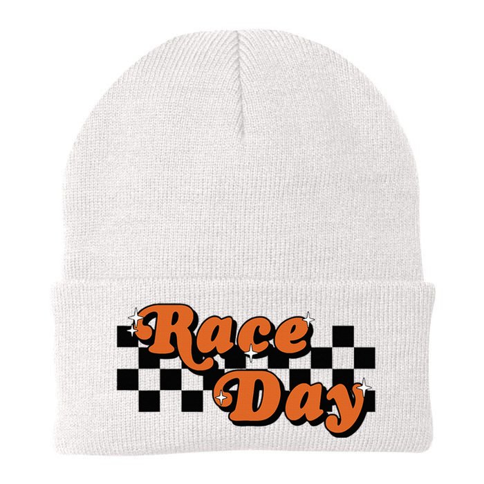 Race Day Checkered Flag Racing Driver Cheer Mama Knit Cap Winter Beanie