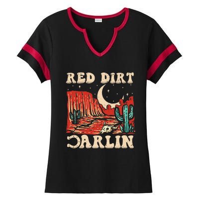 Red Dirt Country Music Western Theme Ladies Halftime Notch Neck Tee