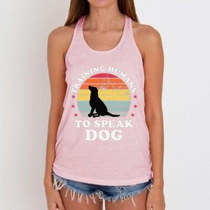 Retro Dog Commands Obedience Training Funny Dog Trainer Women's Knotted Racerback Tank