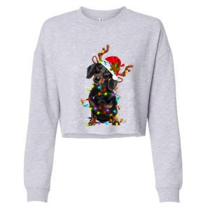 Reindeer Dachshund Christmas Lights Funny Reindeer Dackel Gift Cropped Pullover Crew