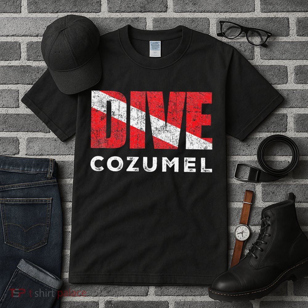 Retro Dive Cozumel Mexico Scuba Diver Vintage Dive Flag Tall T-Shirt