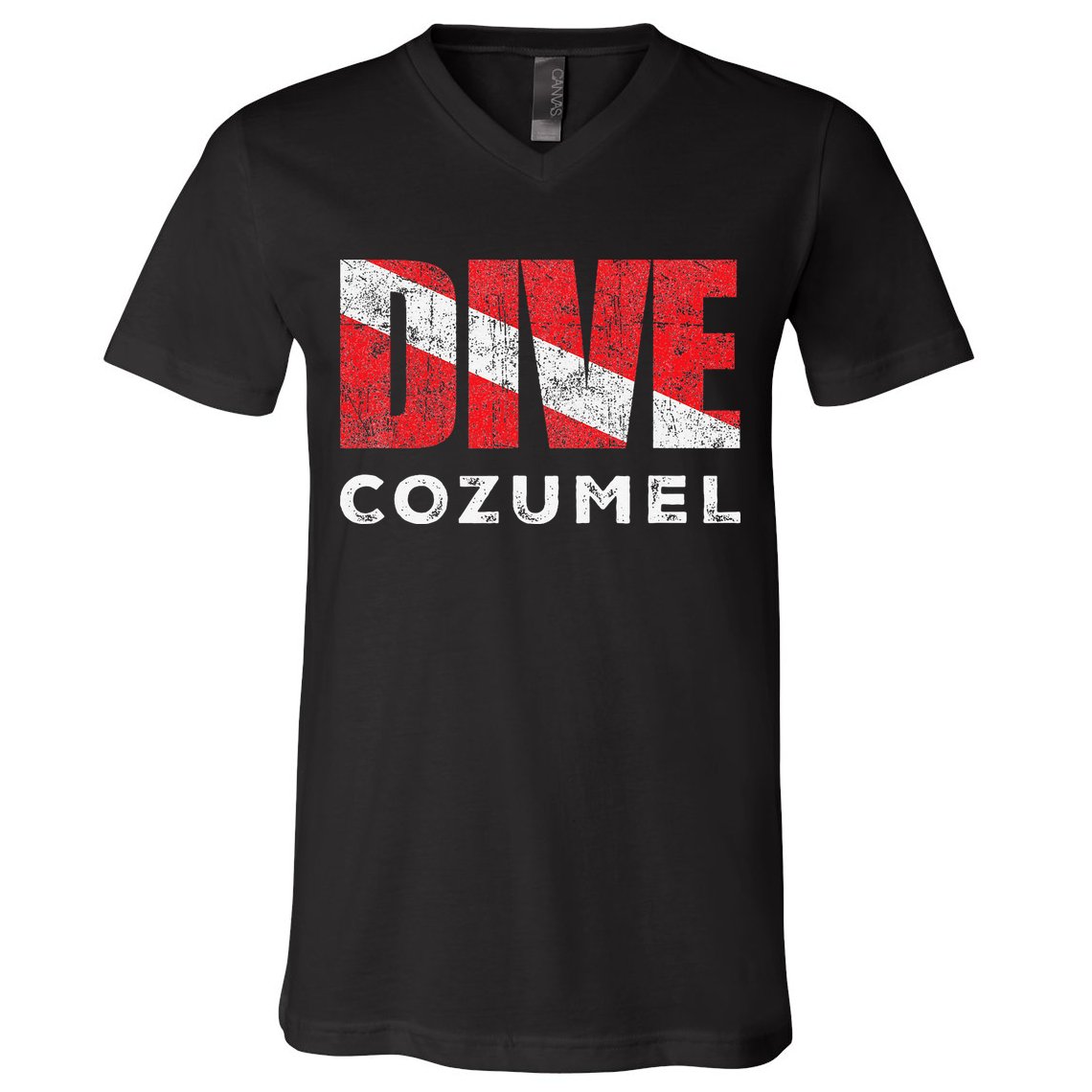Retro Dive Cozumel Mexico Scuba Diver Vintage Dive Flag V-Neck T-Shirt