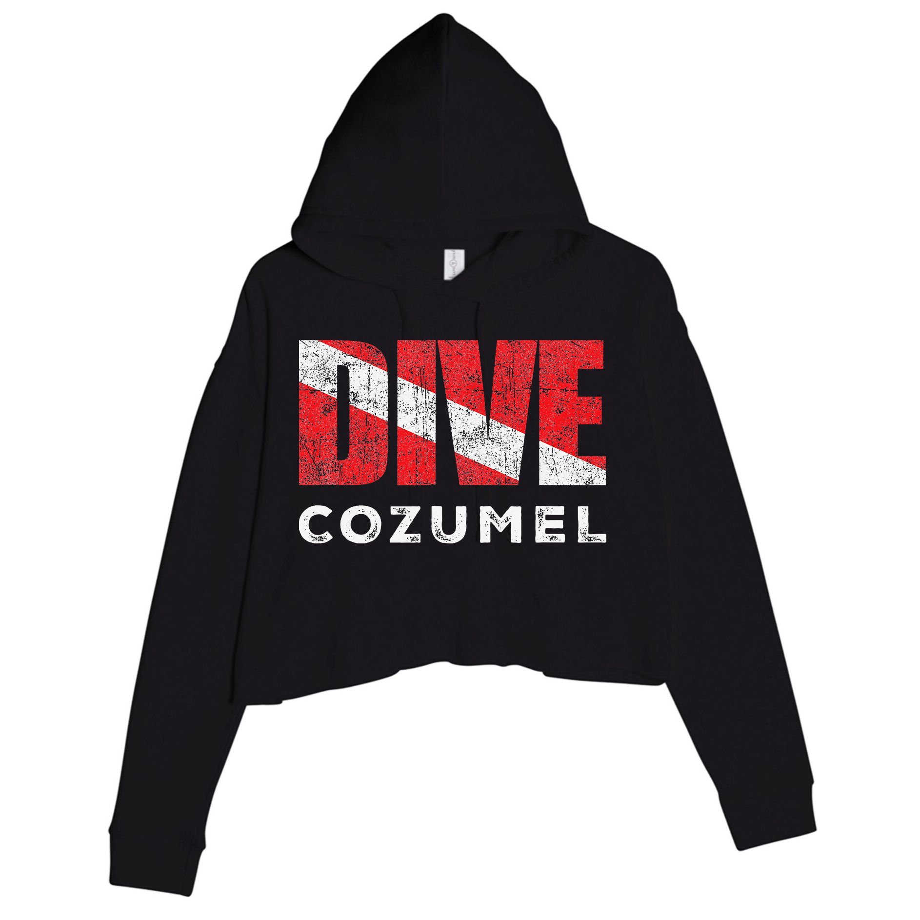 Retro Dive Cozumel Mexico Scuba Diver Vintage Dive Flag Crop Fleece Hoodie